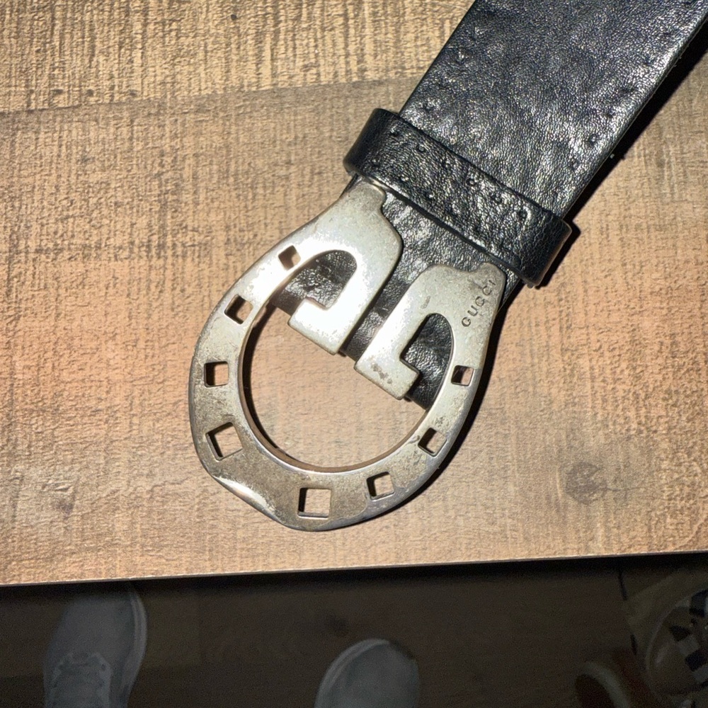 Vintage Tom Ford Gucci Horseshoe Silver Buckle Belt 44 - Picture 2 of 5